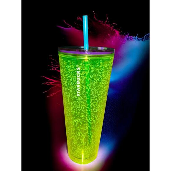 Starbucks 2023 Tumbler Cup Summer Yellow Lime Green Neon Bubble Seed 24 Oz Venti - Picture 1 of 4